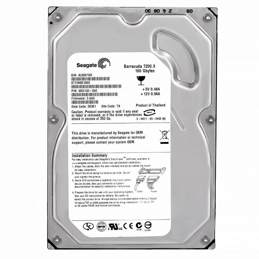 [ST3160812AS] Жесткий Диск Seagate 160gb Sata2 3,5 St3160812as