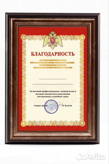 Росгвардия Золотов Благодарность бланк