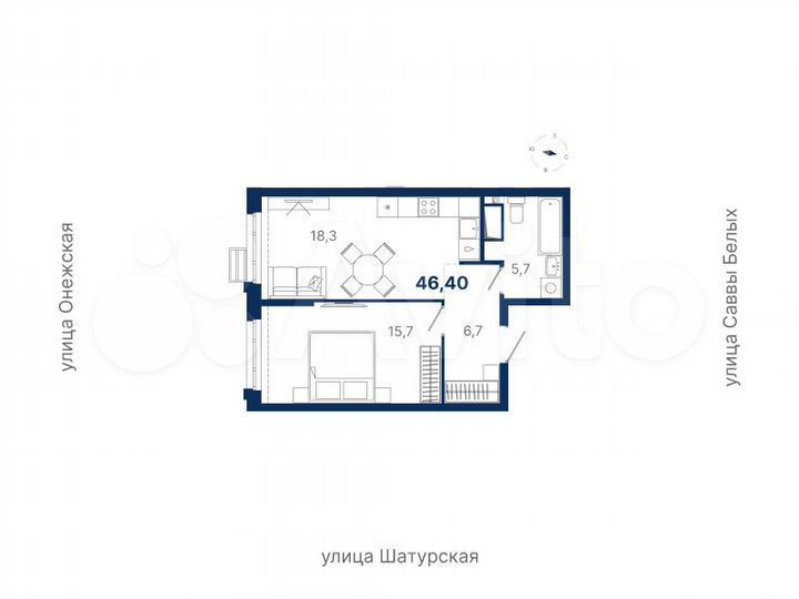 1-к. квартира, 46,4 м², 12/17 эт.