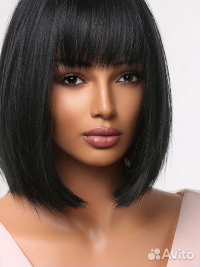 Парик черный короткий каре с челкой боб