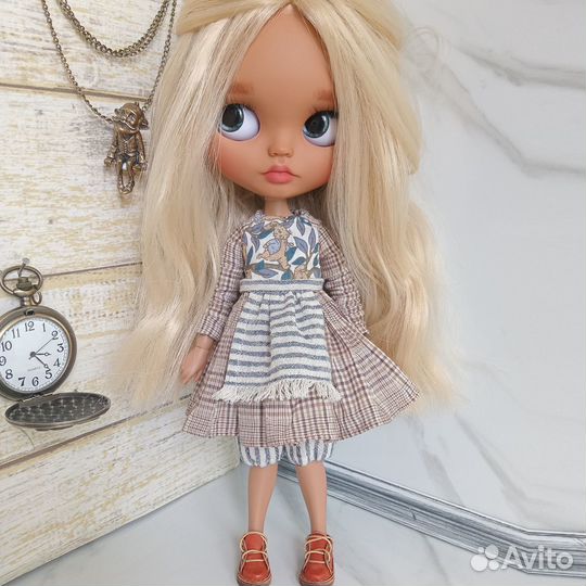 Комплект - платье для куклы Blythe + штанишки и пе