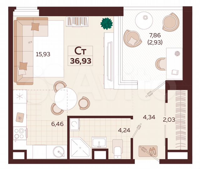 1-к. квартира, 36,9 м², 4/6 эт.
