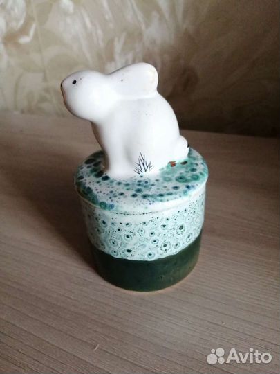 Заяц глиняная советская шкатулка