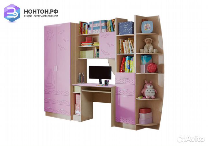 Стенка Юниор-2 сиреневый / дуб беленый