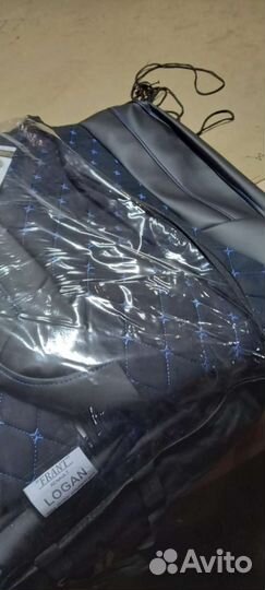 Чехлы Рено Логан черная алькантара с синем Франт