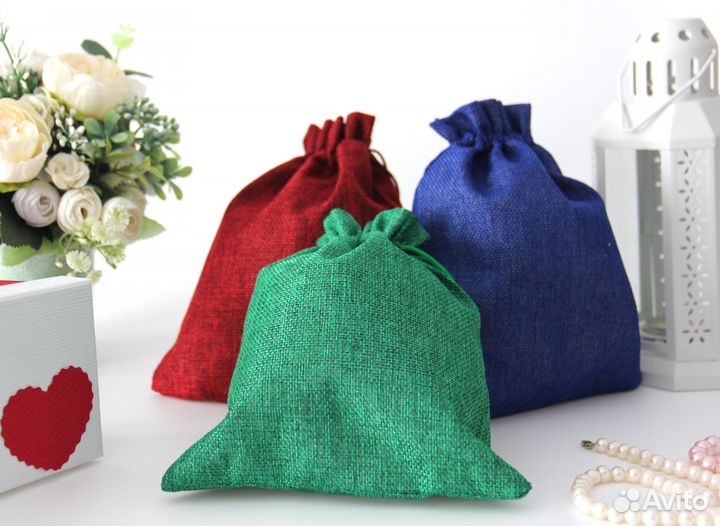 Подарочные мешочки льняные, цвет микс
