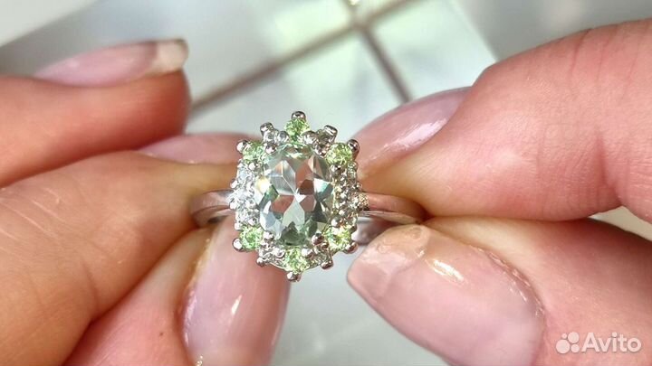 Кольцо с празиолитом, 17,5 размер, 925/585