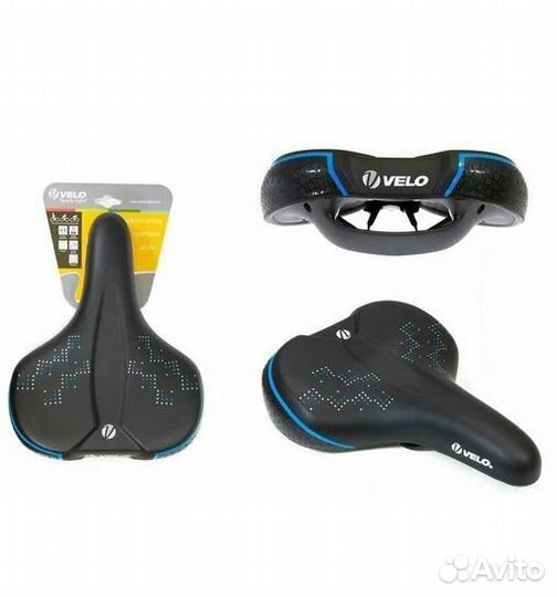 Седло velo plush комфорт 265x213 мм, вакуумное, сине-черное (20)