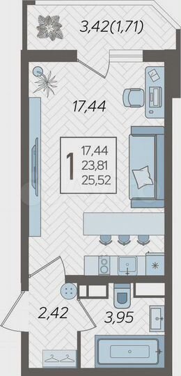 Квартира-студия, 25,5 м², 3/25 эт.