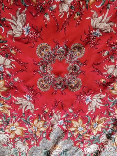 Платок шелк бахрома павлопосадский оригинал