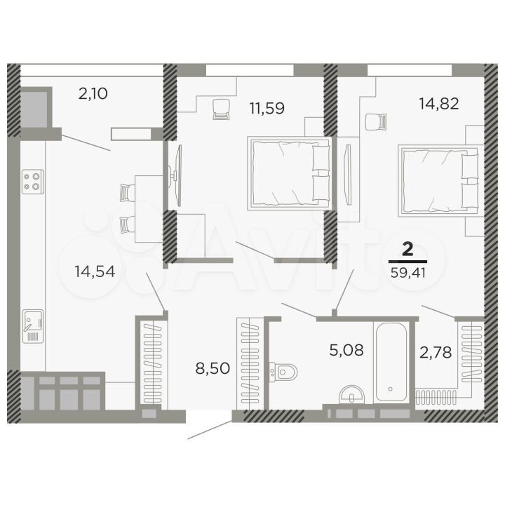 2-к. квартира, 59,4 м², 18/24 эт.