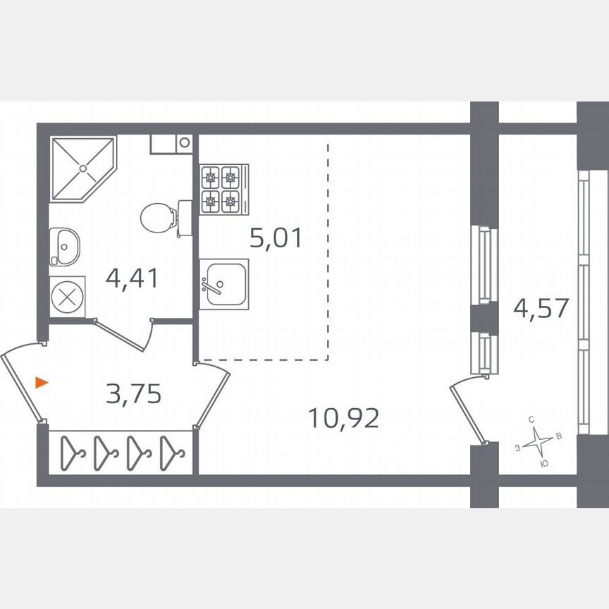Квартира-студия, 26,4 м², 2/10 эт.