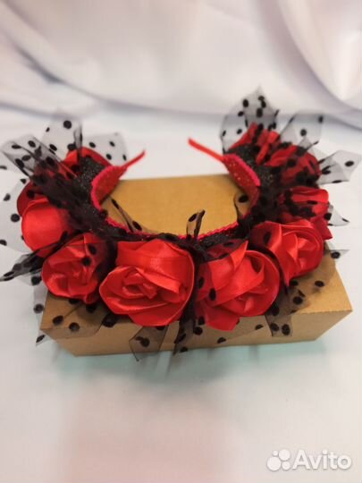 Ободок на Хэллоуин Чёрная роза и Красная роза