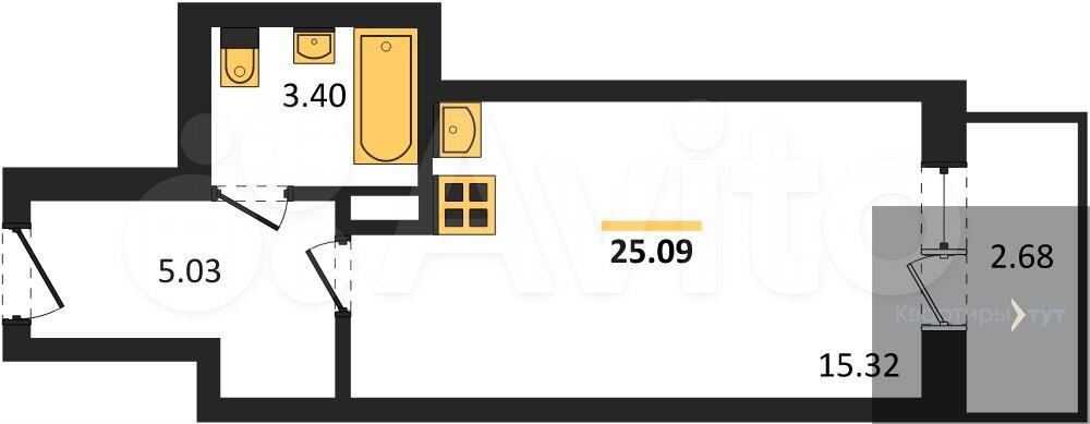 Квартира-студия, 25,1 м², 18/19 эт.