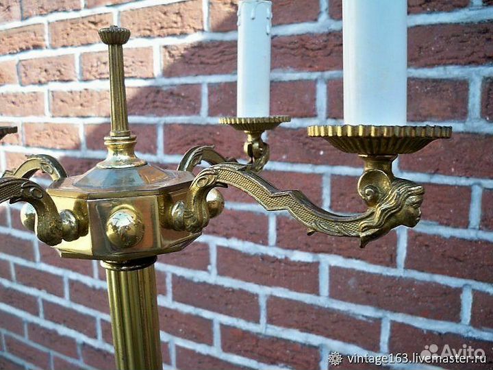 Шикарный торшер с ониксом и рыбками из латуни