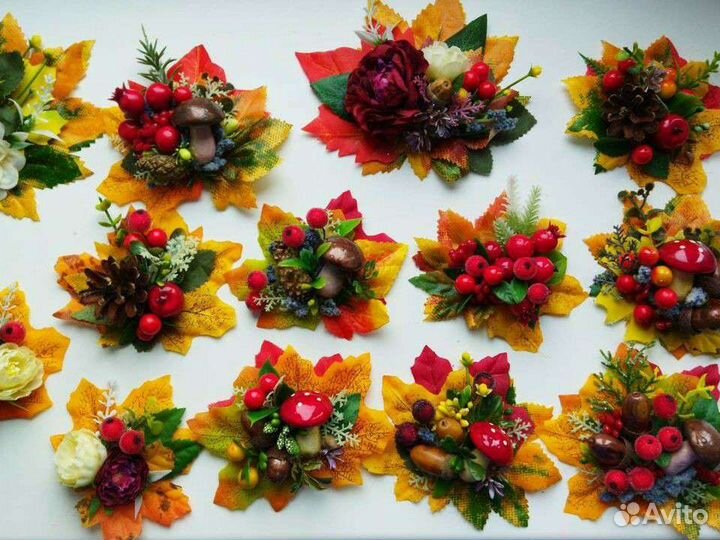 Осенняя брошь, бутоньерка, браслет, заколки