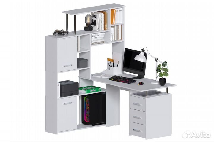 Компьютерный стол угловой со шкафами белый