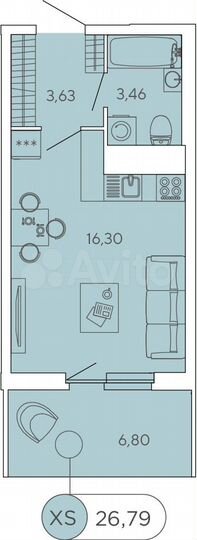 Квартира-студия, 26,8 м², 8/12 эт.