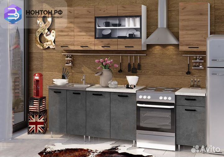 Кухня Рио 1.8 м дуб крафт / бетон темный