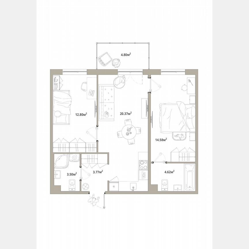 2-к. квартира, 61,1 м², 5/12 эт.