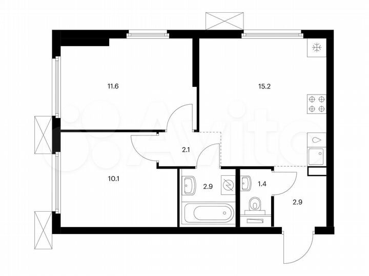2-к. квартира, 46,2 м², 23/25 эт.