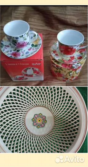 Сухарница, чайные пары, чашки