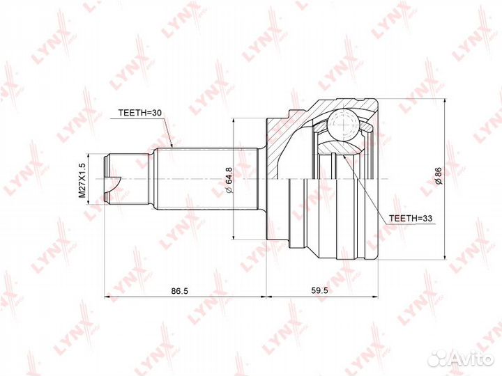 ШРУС наружный перед прав/лев CO3765 lynxauto