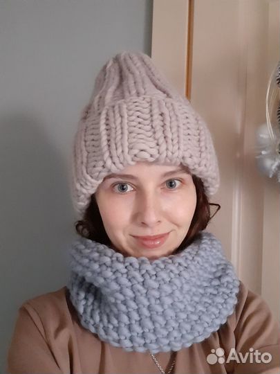 Шапка тыковка и снуд новые из перуанской шерсти