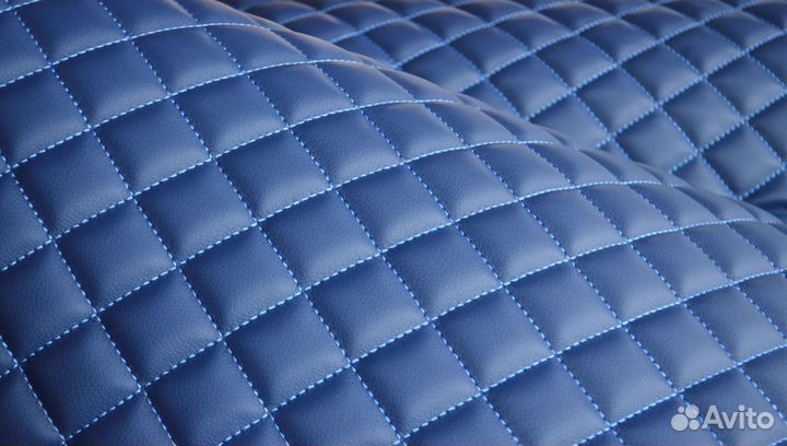 Стеганая экокожа синяя рисунок стандартный ромб