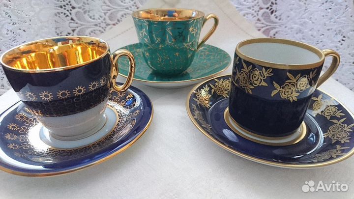 Фарфоровые Кофейные пары с позолотой - гдр и чсср