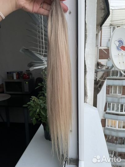 Волосы для наращивания блонд растяжкой 52см