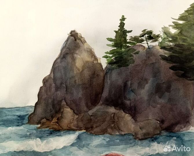 Картина акварель, морской пейзаж