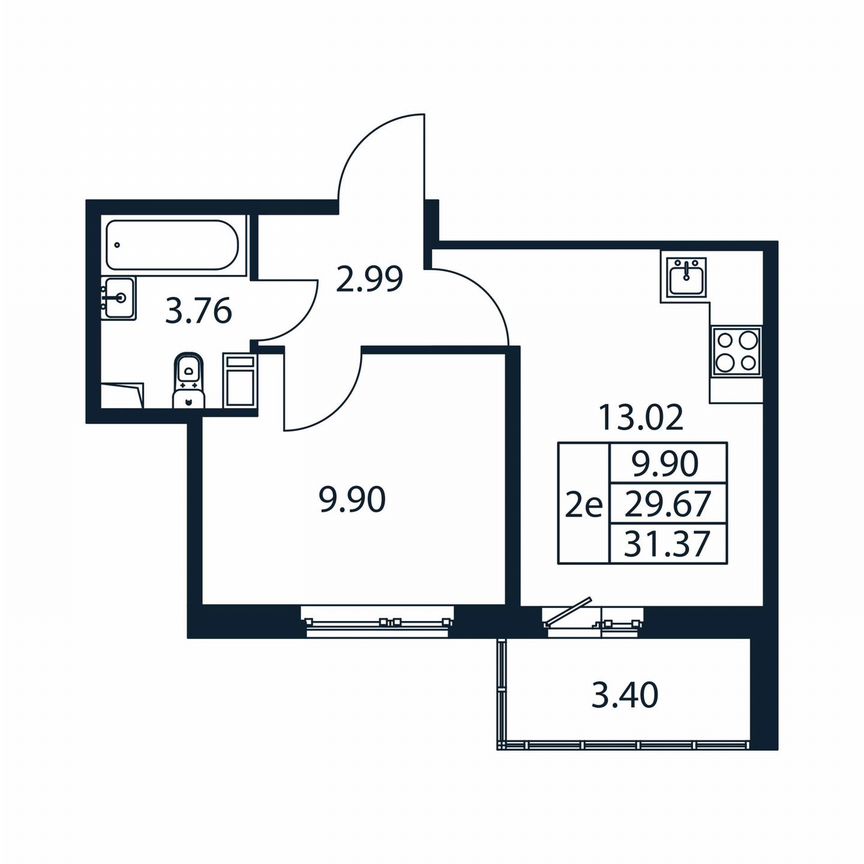 2-к. квартира, 33,1 м², 9/12 эт.