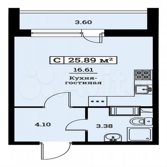 Квартира-студия, 25,9 м², 3/16 эт.