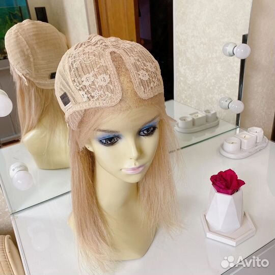 Новый парик из натуральных волос блонд