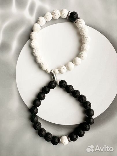 Парные браслеты с натуральной лавой для влюблённых