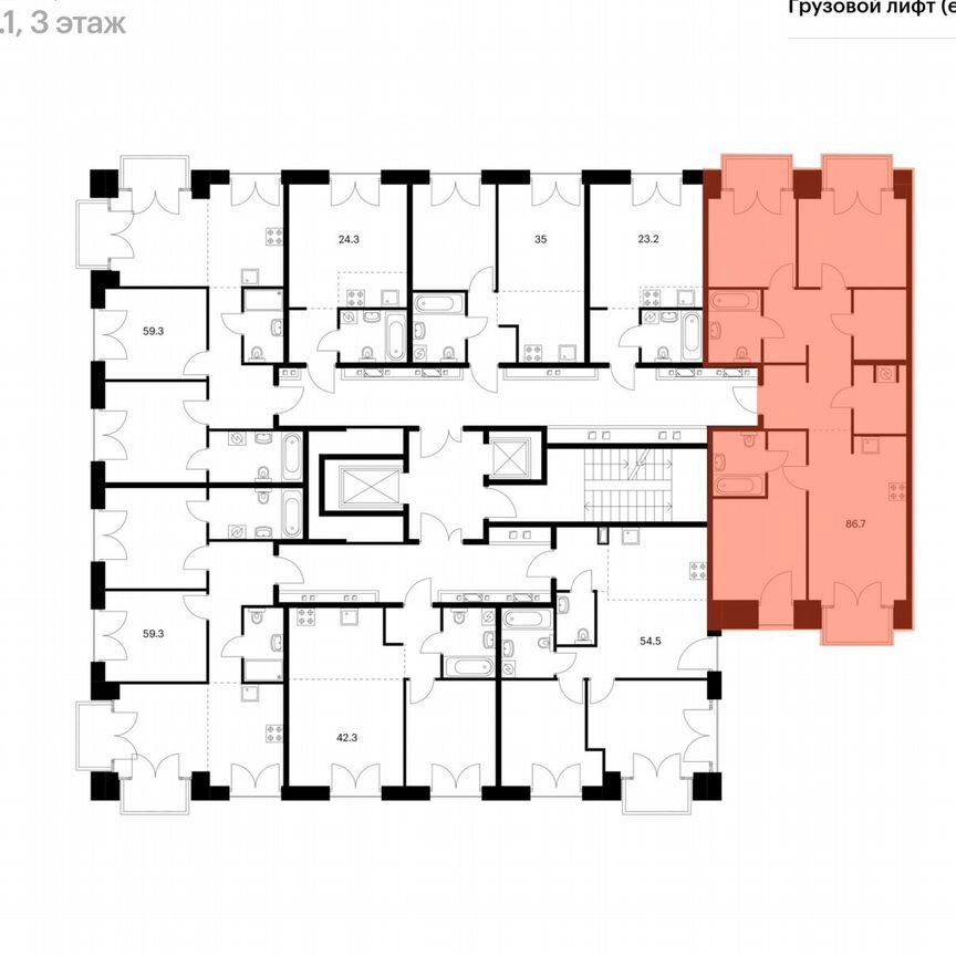 3-к. квартира, 86,7 м², 4/7 эт.