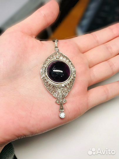 Антикварная платиновая подвеска с аметистом