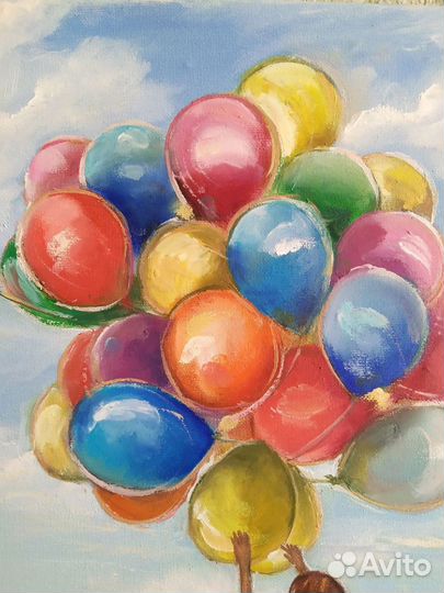 Воздушные шары, картина детство, холст 50х50см