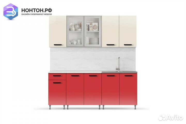 Кухня Рио-1 2.0м бежевый / красный