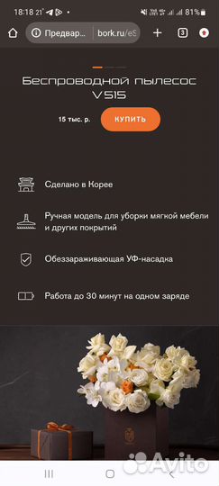 Беспроводной пылесос Bork V515