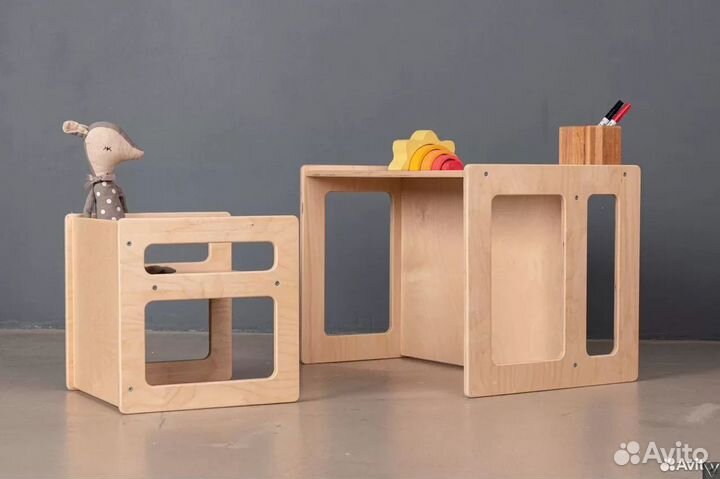 Детские растущие стол и стул / шлифованные