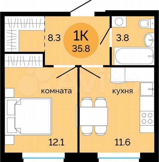 1-к. квартира, 35,8 м², 4/14 эт.