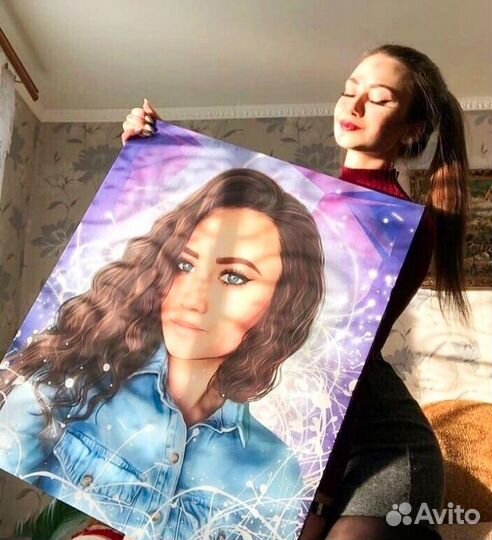 Портрет по фото на холсте на праздник с доставкой