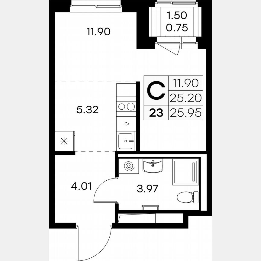Квартира-студия, 26 м², 2/9 эт.