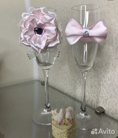 Свадебное украшение на бокалы