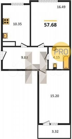 2-к. квартира, 57,7 м², 4/9 эт.