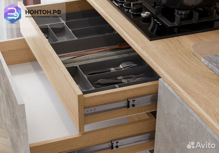 Кухня Карина №1 белый глянцевый / бетон светлый