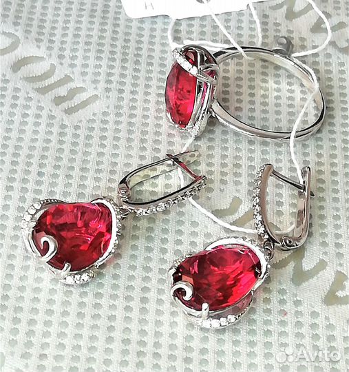 Серьги, кольцо серебро турмалин разм.19,0 С233