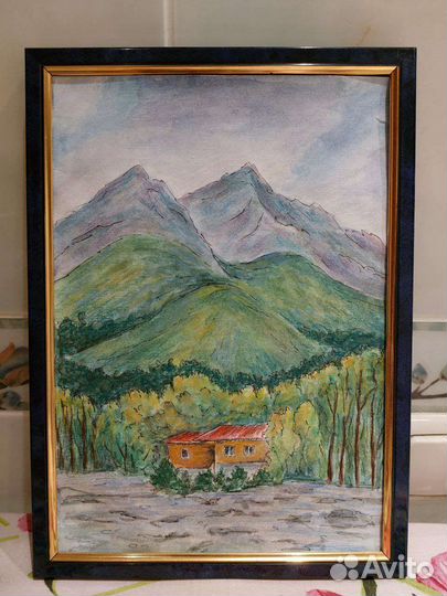 Картина рисунок акварель горы пейзаж кавказ